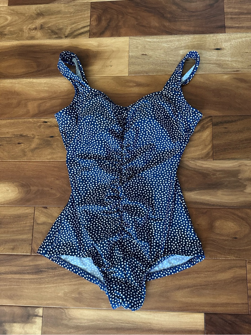 Maxine of Hollywood Navy and White Polka Dot One-Piece size 12